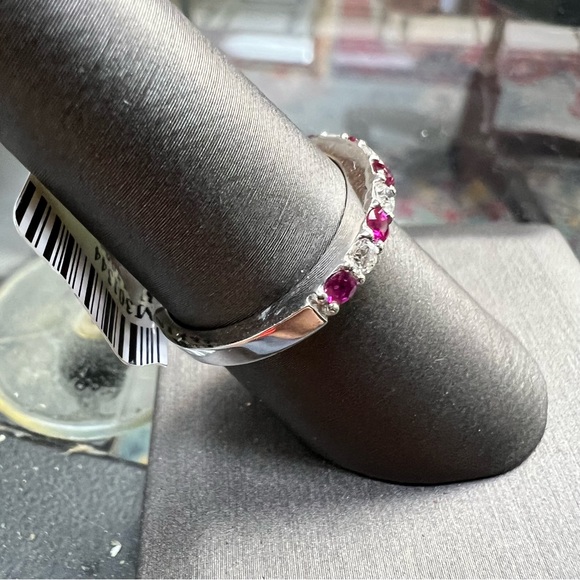 14k White Gold Diamond & Ruby Band Ring - Picture 3 of 8